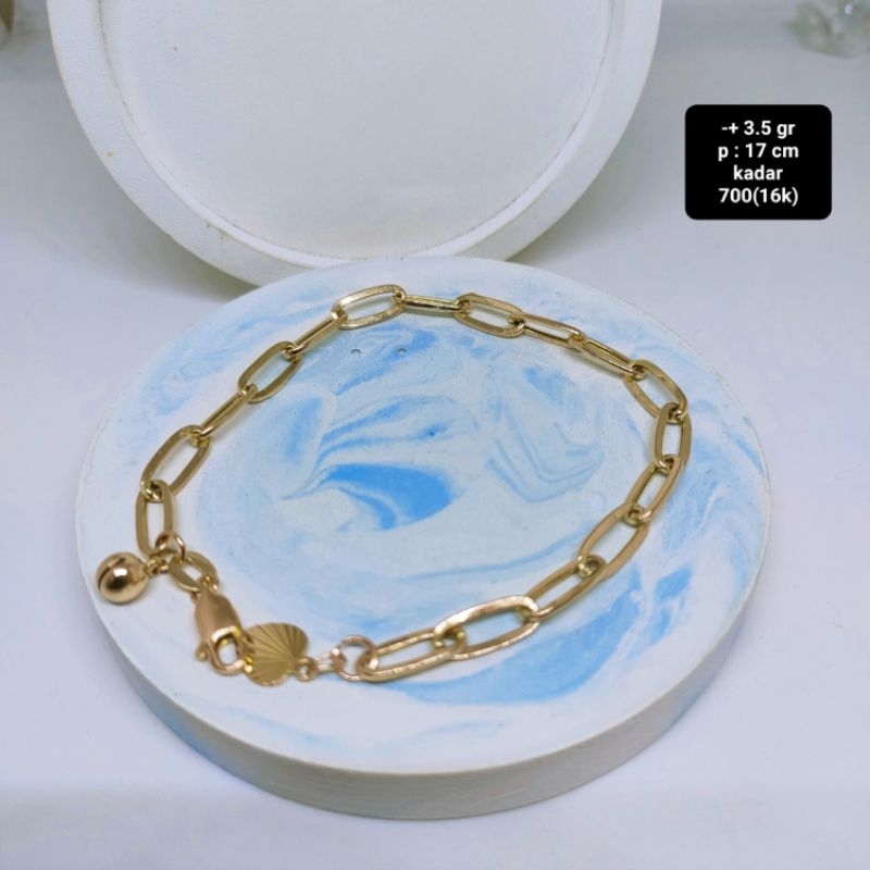 gelang tangan  emas model rantai paperclip kadar 700(16k)