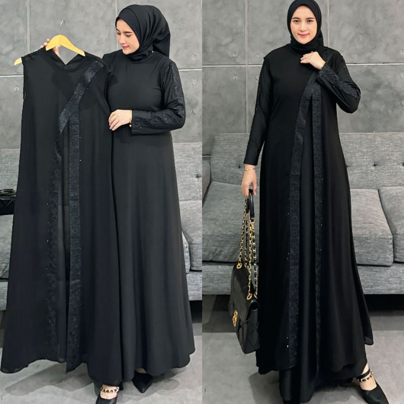GAMIS ABAYA TURKEY ROMPI OUTER ZIVANNA DAN FULL HITAM