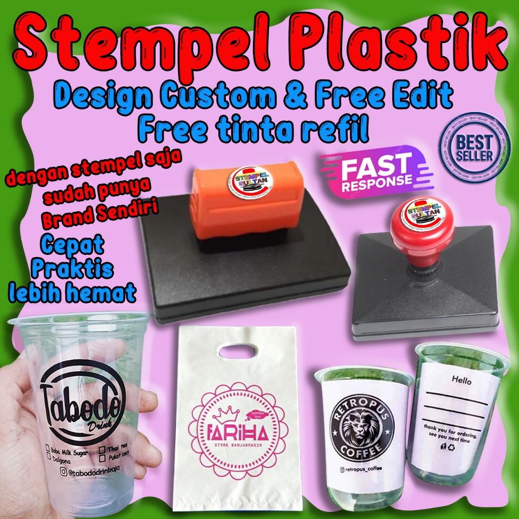 

STEMPEL PLASTIK / STEROFOM / GELAS CUP / MIKA design custom GRATIS TINTA REFIL