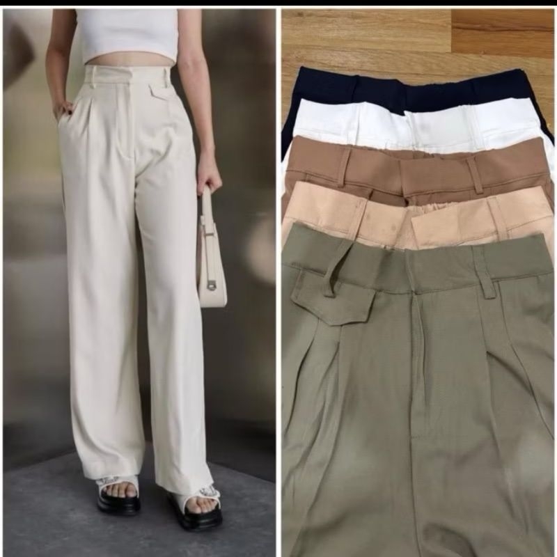 ORO PANTS Celana Highwaist Loost Pant Kulot Wanita Bahan Semi Woll Premium