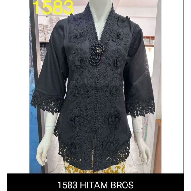 JUMBO ATASAN KEBAYA KATUN LINEN KOMBI BROKAT ALEXUEZ KHUSUS HITAM SIZE S-5L LD 120#0957