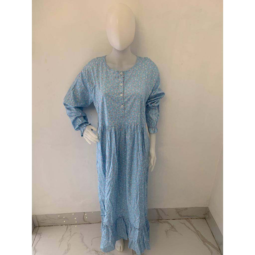 Gamis katun jepang premium motif bunga model tangan kembang