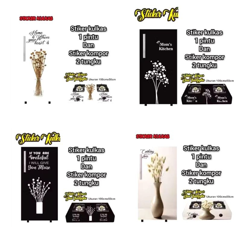 wallpaper stiker kulkas 1 pintu dan kompor 2 tungku