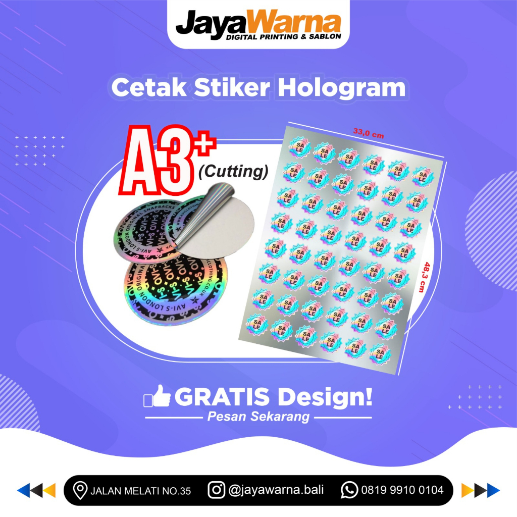 Cetak Stiker Label Hologram Custom A3+