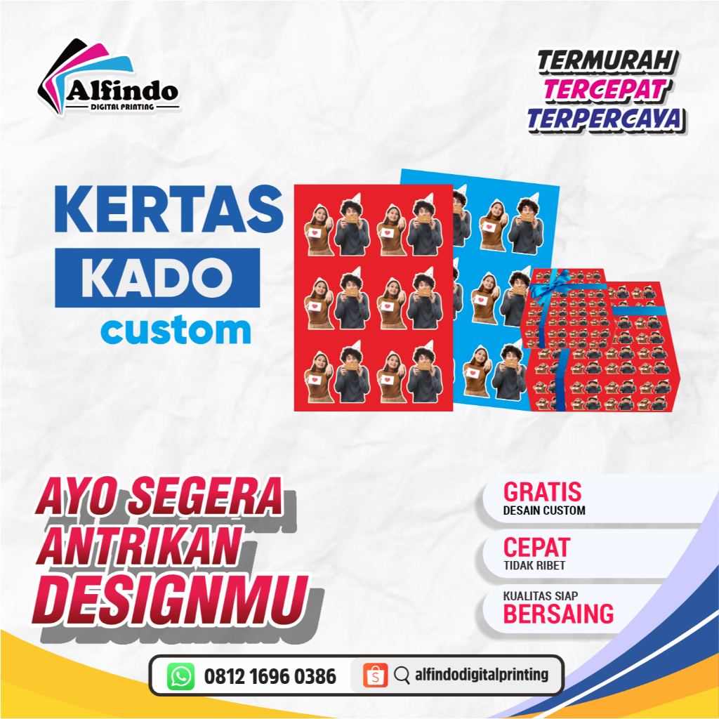 

CETAK KERTAS KADO CUSTOM BISA PAKAI FOTO SENDIRI // KERTAS KADO CUSTOM AP120 GLOOSY// KADO // HAMPERS // ULTAH ALFINDODIGITALPRINTING