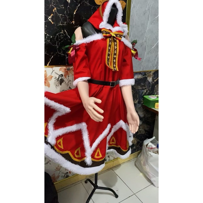 genshin impact Barbara Christmas dress cosplay kostum anime custom size