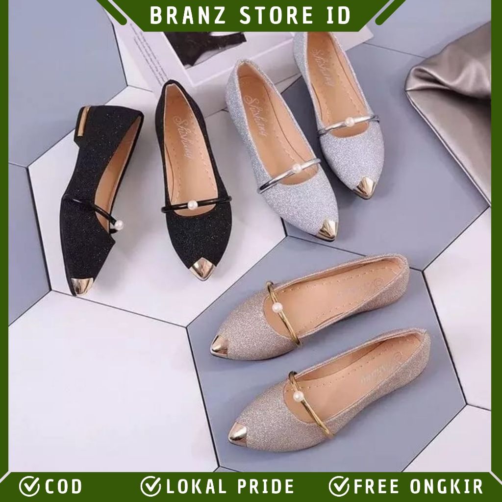 BRANZ STORE - SEPATU FLAT SLIP ON WANITA MODEL MANIK BAHAN GLITERS ANTISLIP SEPATU FLAT CASUAL KEKIN
