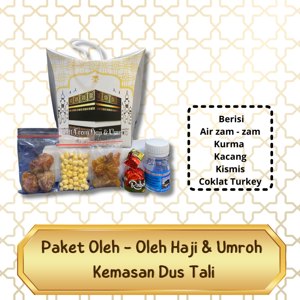 

OLEH OLEH HAJI DAN UMROH KEMASAN DUS TALI | DUS TENGTENG OLEH OLEH HAJI DAN UMROH | AIR ZAM ZAM | KACANG ARAB | KISMIS | COKLAT TURKI KURMA