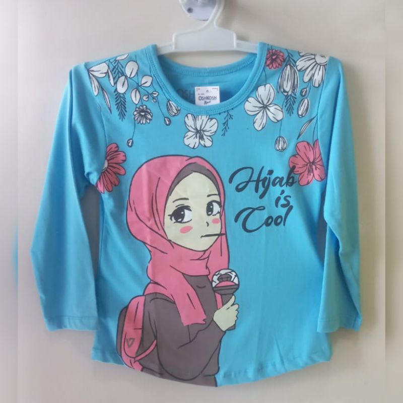 Kaos Anak Lengan Panjang Biru Muslimah