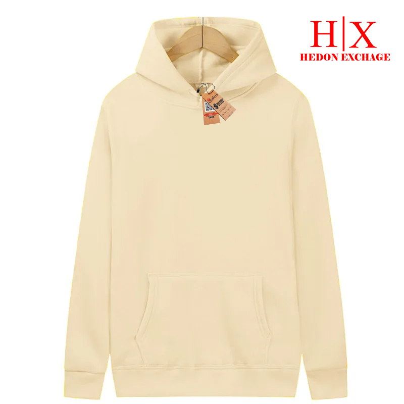 HEDON STATE Sweater Hoodie Polos Cotton Fleece Warna Cream Pria Wanita