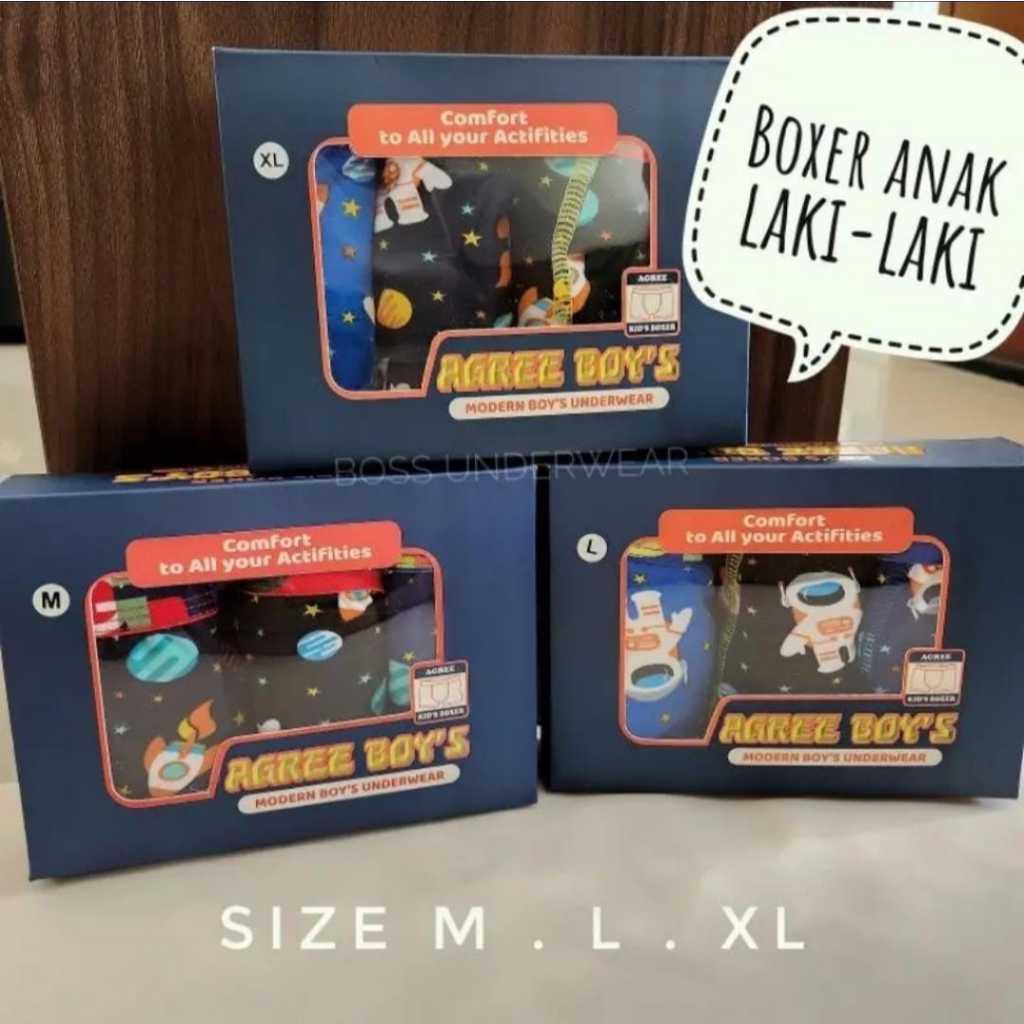 Boxer Agree  3 PCS / Celana Boxer / Celana Dalam Anak / Boxer / Agree Ag 508 / Celana / Cd Anak / Cd
