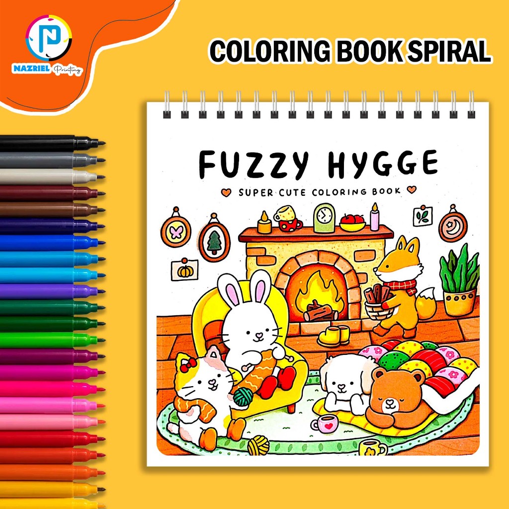 Fuzzy Hygge Coloring Book Buku Mewarnai spiral