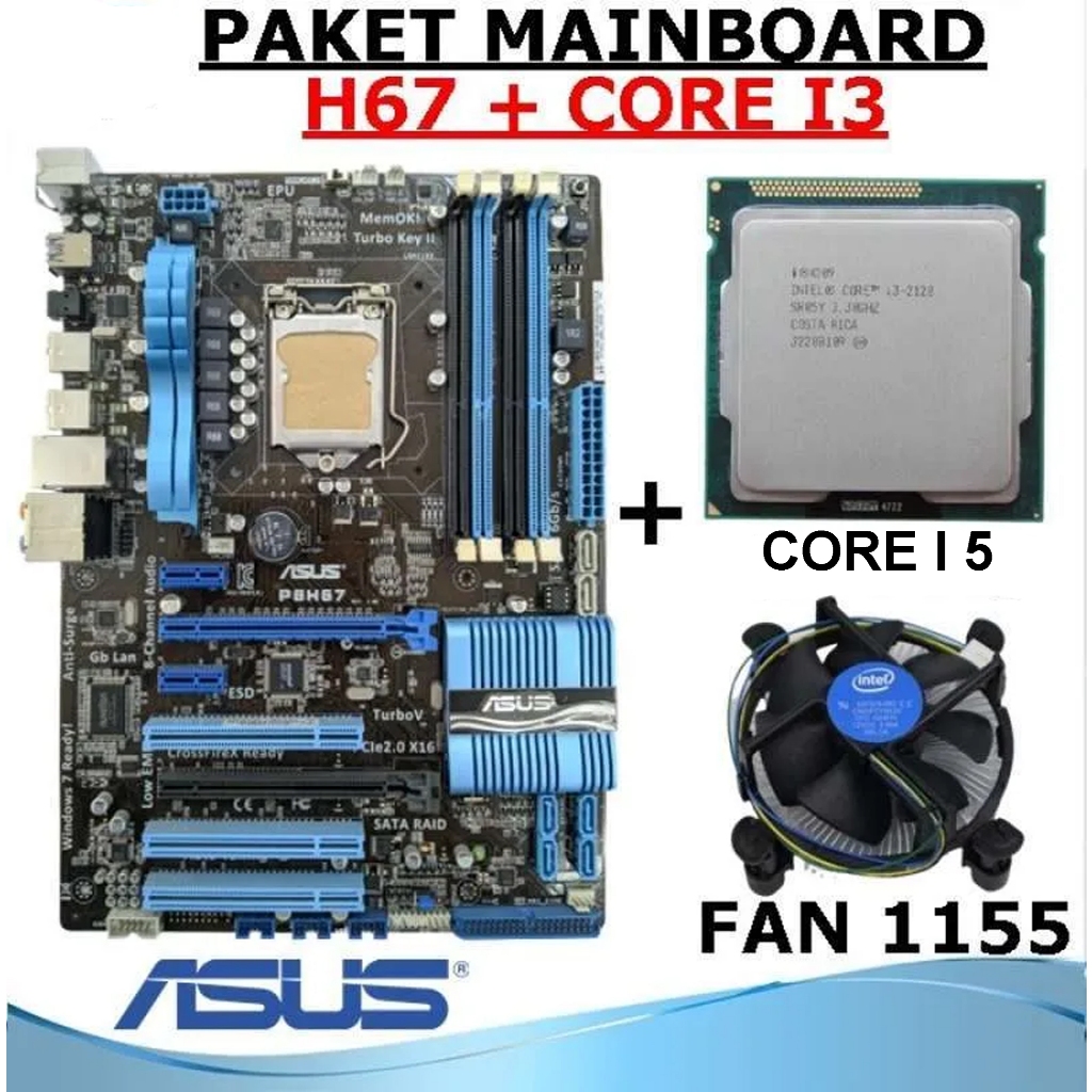 PAKET Motherboard LGA 1155 H61 DDR3 + Ram 8 Gb DDR 3 + Intel Core i5 + Headsink