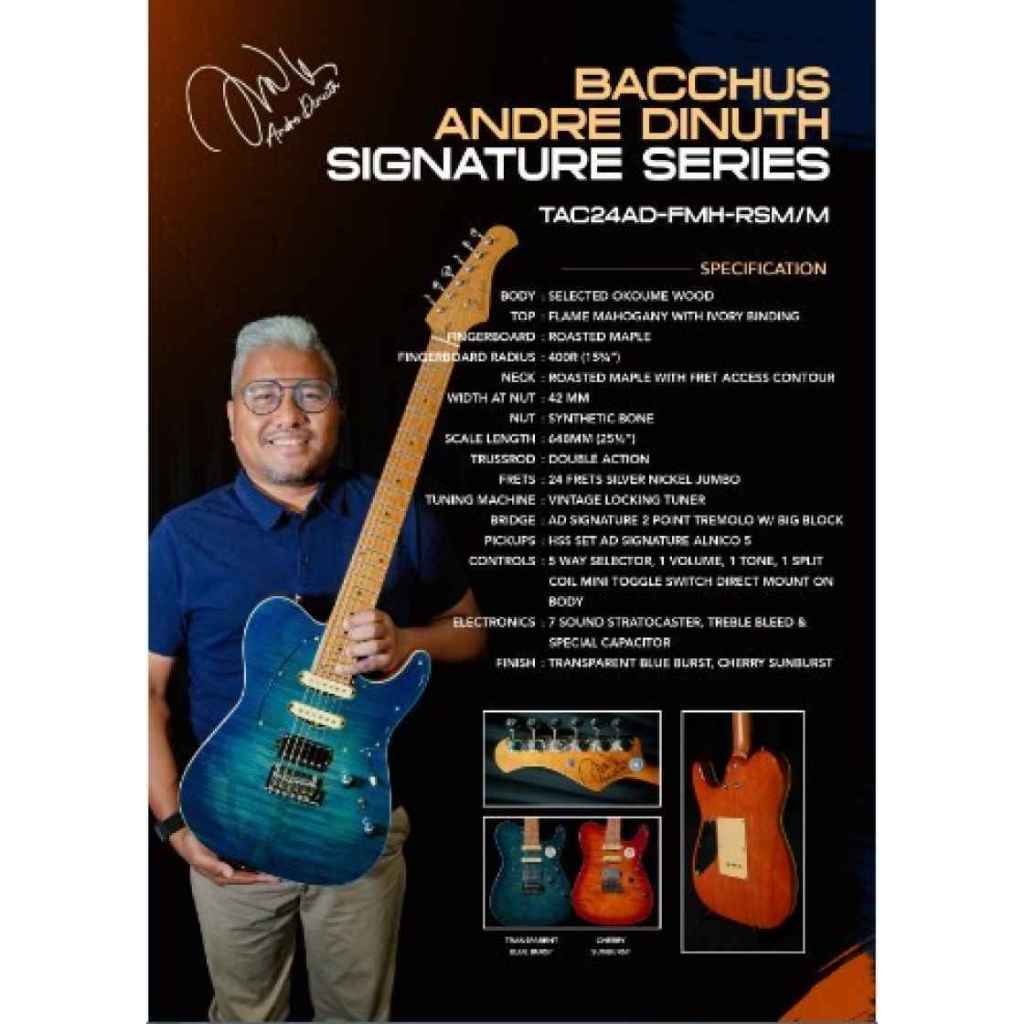 Bacchus TAC-24AD FMH RSM/M, Electric Guitar Andre Dinuth Signature