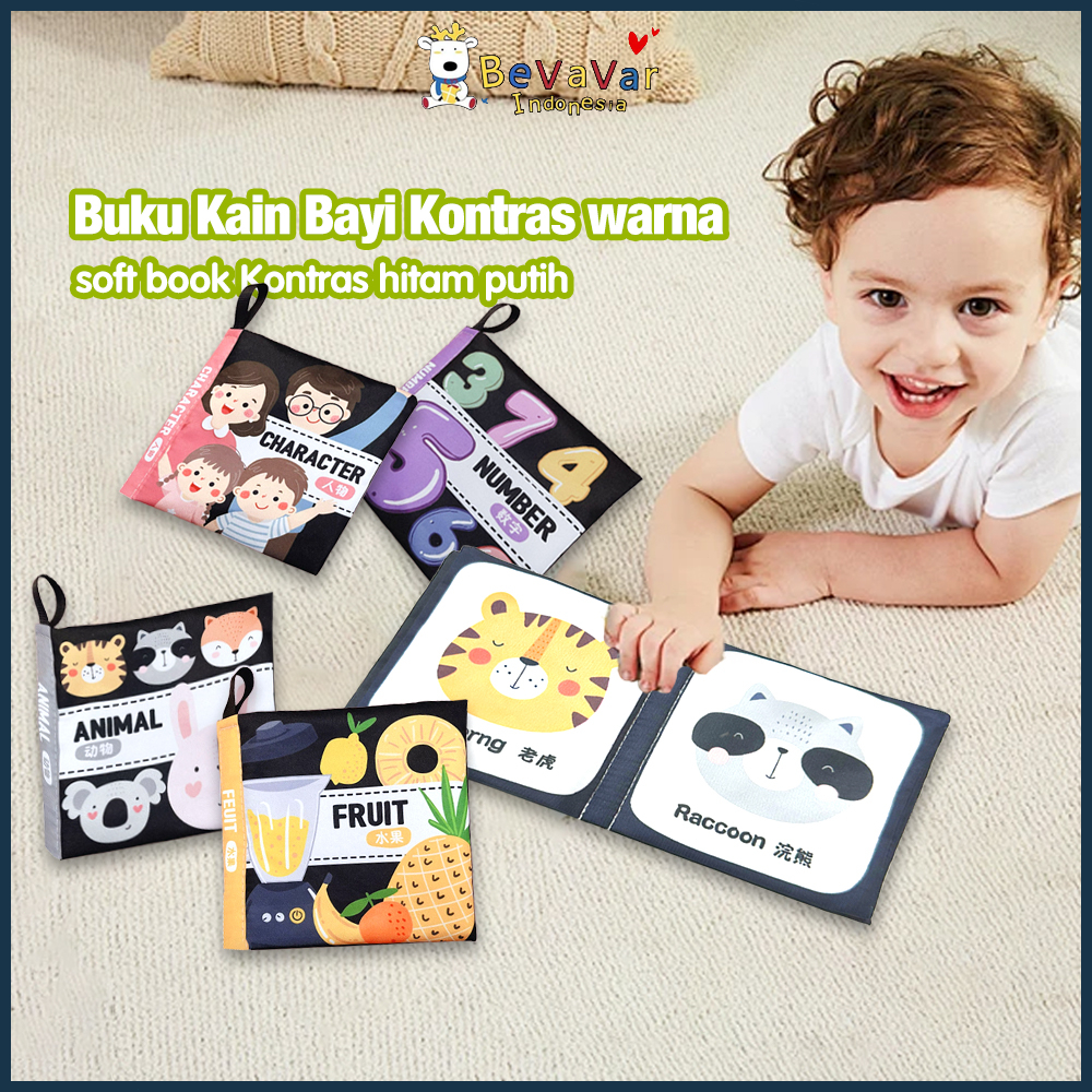 BEVAVAR soft book edukasi bayi mainan buku kain kontras hitam putih
