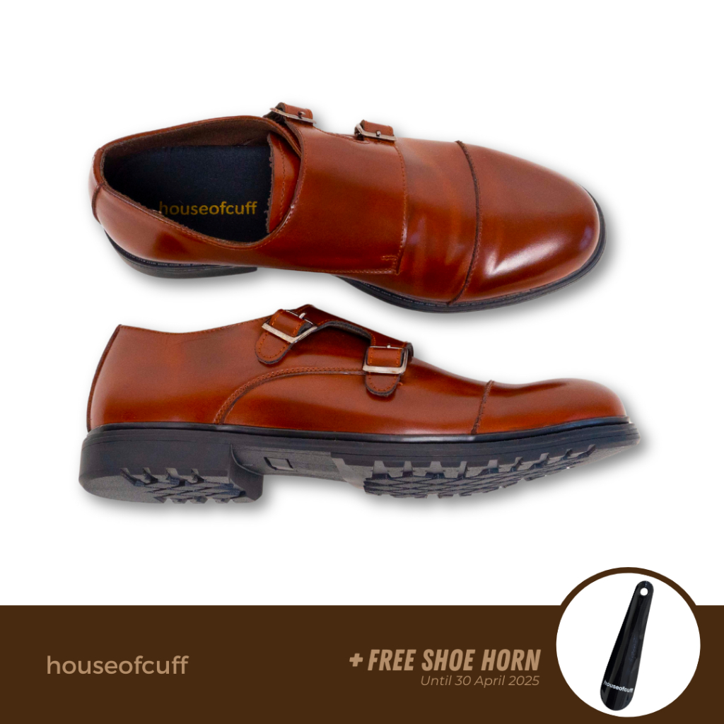 Sepatu kulit pria formal pantofel monk strap coklat houseofcuff