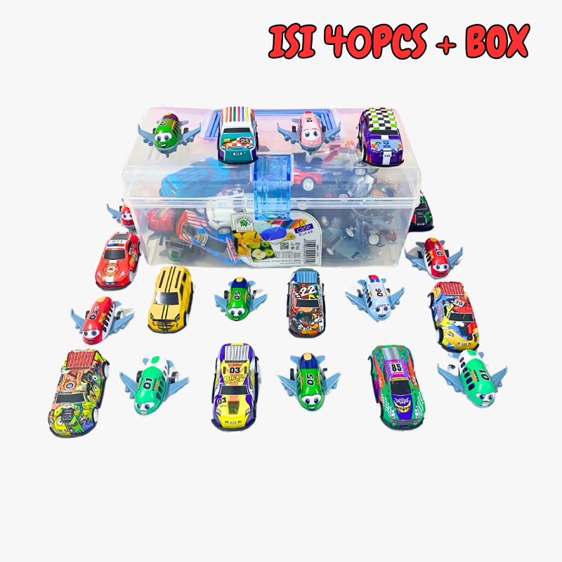 

WEIBO Mainan Mobil dan Pesawat Mini 40 PCS + Box Pullback Mix Colorfull / Racing Car / Metal Mini