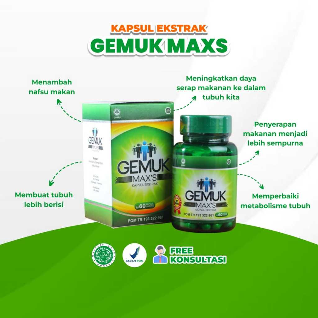 

Kapsul Gemuk Max's Darusyifa 60 Herbal Penggemuk Penambah Berat Badan