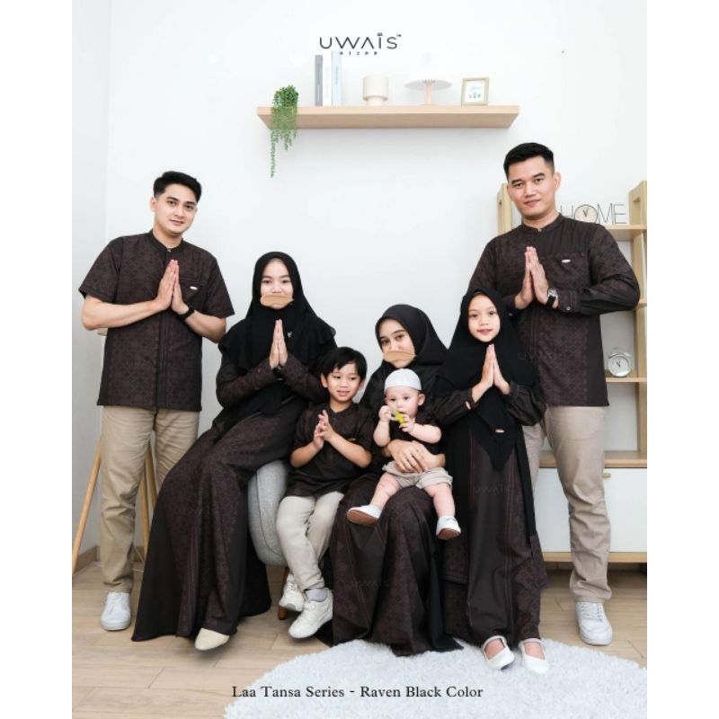 BAJU GAMIS SARIMBIT COUPLE FAMILY SET PRINT MOTIF BATIK NOURA NADAA DRESS NADIEM QURTA  HITAM RAVEN 