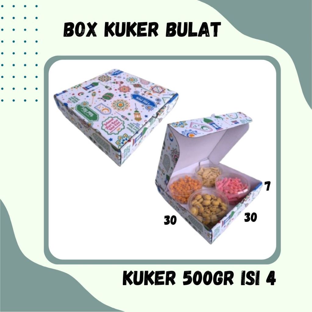 

Kardus Kuker 30x30x7 LD Kue Kering Toples 500 gr isi 4 Toples Box Ied Mubarok Dus Idul Fitri Lebaran Packing Kotak Kemasan Pizza Polos/Motif