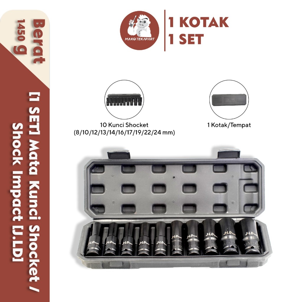 JLD Mata shock impact 10 pcs Mata Sok Panjang 8mm - 24mm mata socket 1/2 inch