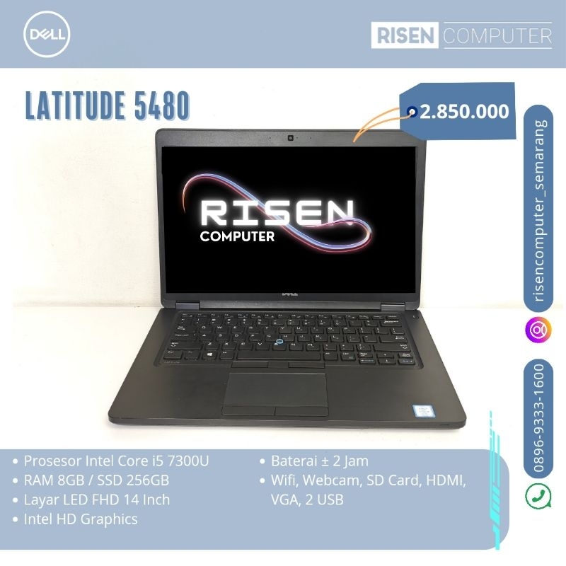 Second LAPTOP DELL Latitude 5480 Intel Core i5-7300U RAM 8GB SSD 256GB Notebook 14inch Seken Bekas