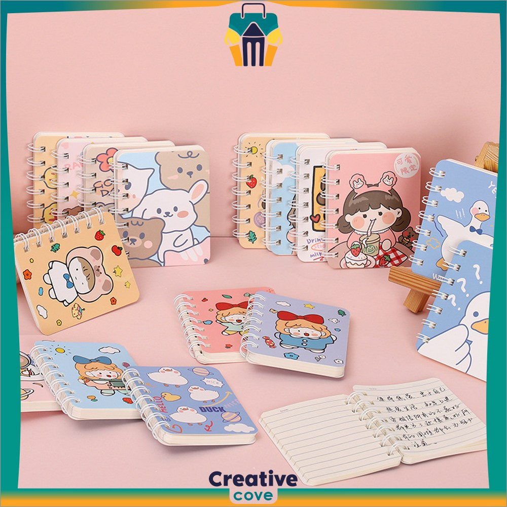 

Buku Mini Alat Tulis Portable / Buku Catatan Kartun Memo Kecil A7 80 Lembar / Buku Kecil Notebook Ring Motif Notepad Creative Cove A58