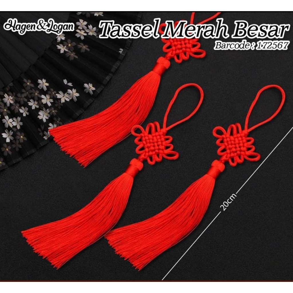 

tassel besar imlek tinggi 20 cm warna merah hampers gantungan tali pita satuan