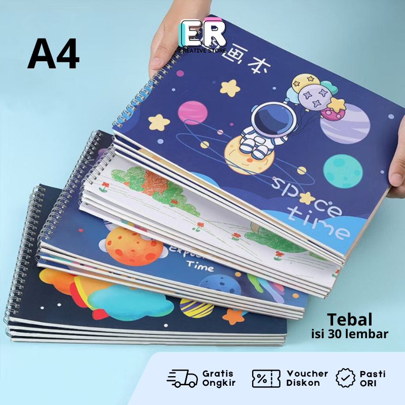 

ErCreative Sketchbook A4 Buku Gambar Anak Astronot Jilid Spiral Kertas Tebal 30 Lembar