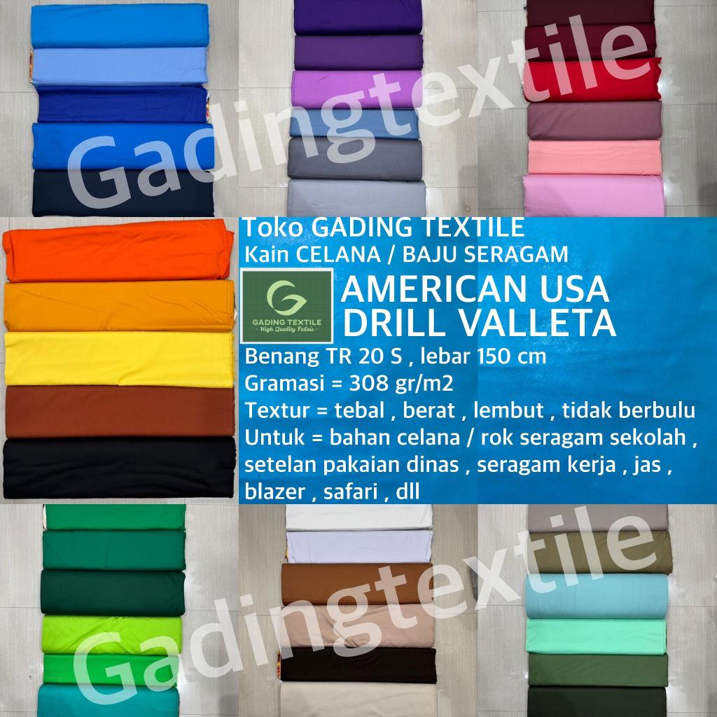 ( eceran per 25 cm  ) kain twill seragam AMERICAN DRILL TR20S VALLETA meteran bahan celana rok baju 