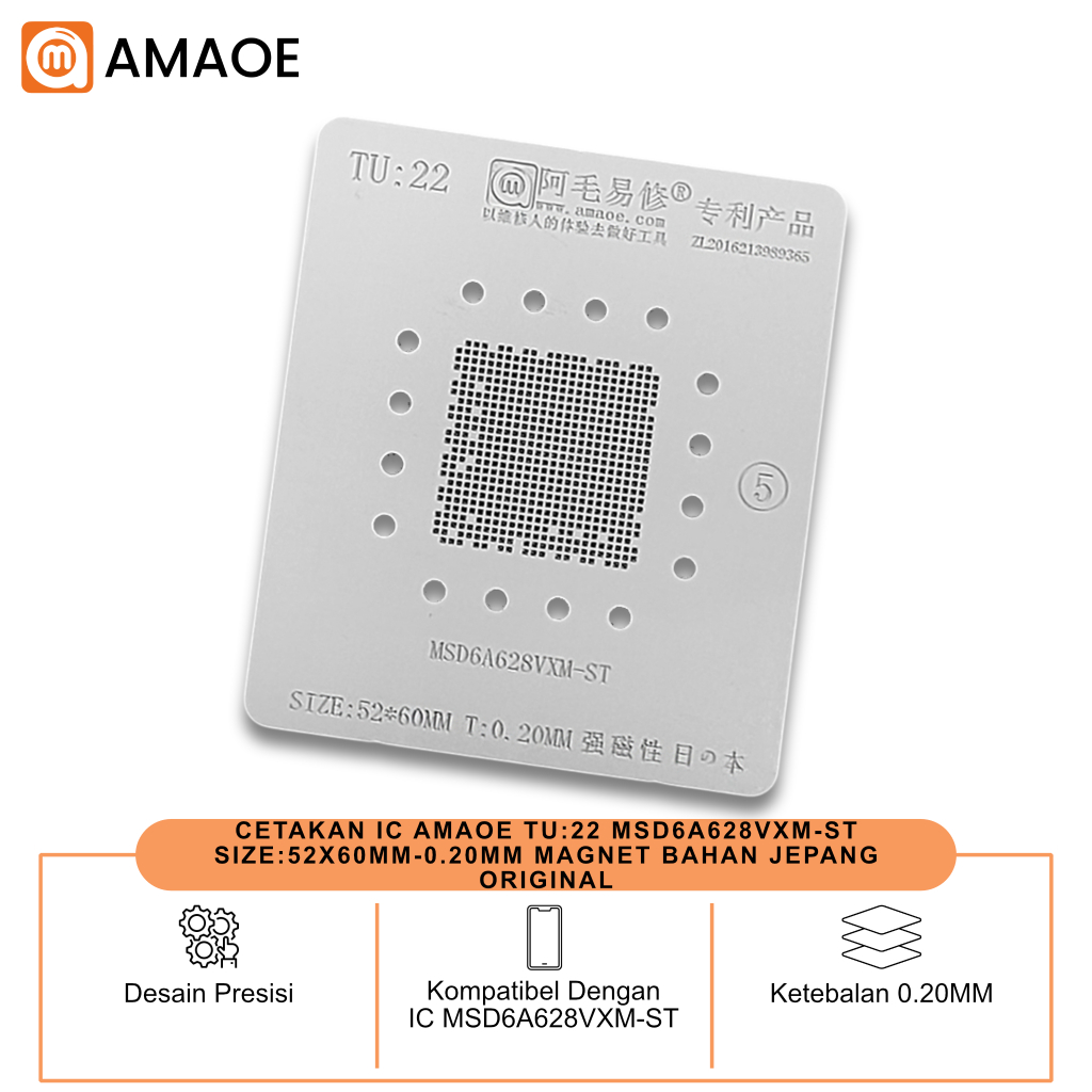 CETAKAN IC AMAOE TU:22 MSD6A628VXM-ST SIZE:52X60MM-0.20MM MAGNET BAHAN JEPANG ORIGINAL
