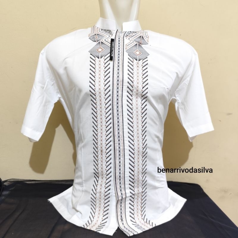 BAJU KOKO ERLITA DEWASA LENGAN PENDEK PUTIH TULANG