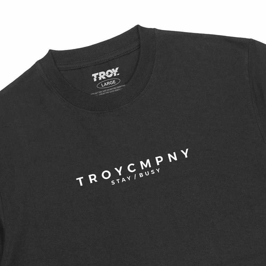 Troy Company Tshirt Black Basic White - Kaos Pria Lengan Pendek Hitam MT 2459