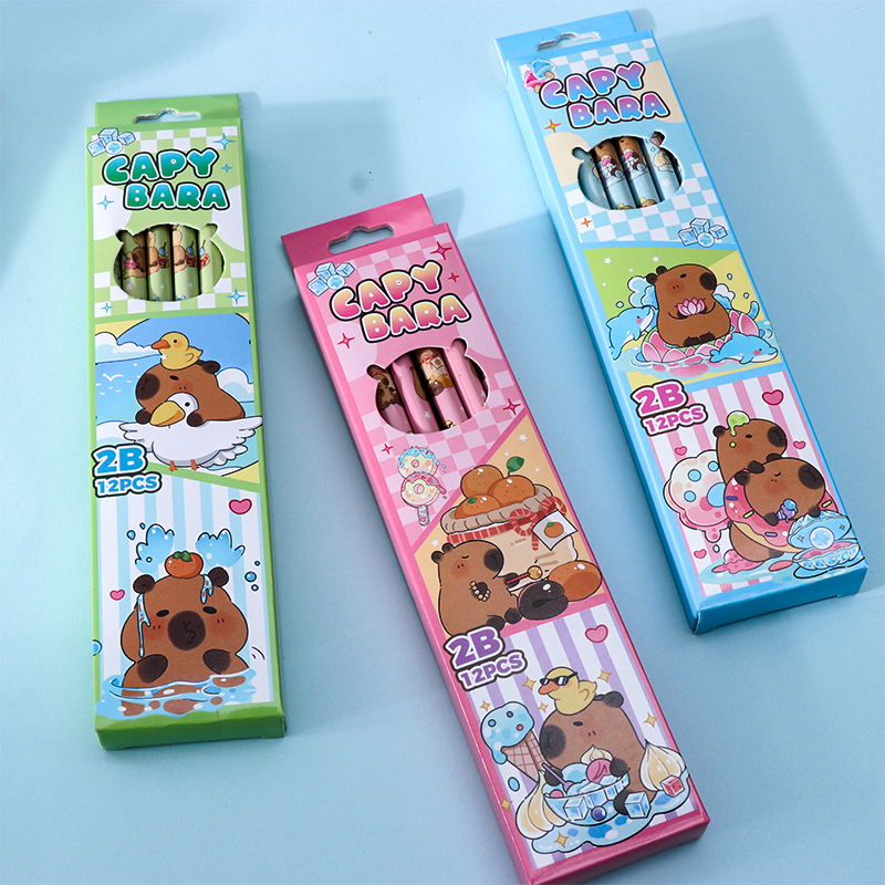 

12PCS PENSIL MOTIF WARNA-WARNI LUCU / 1 SET ISI 1 LUSIN PENSIL + PENGHAPUS CAPYBARA ASTRONOT WARNA