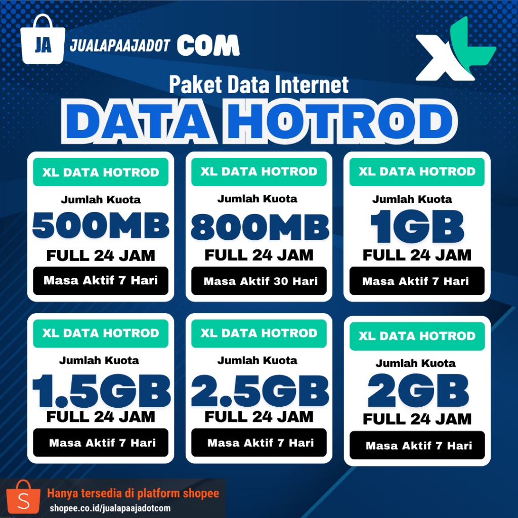 PAKET INTERNET DATA HOTROD XL [500 MB - 2.5 GB] | Proses cepat 10 menit