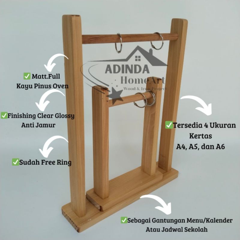 

Stand Display Gantungan Kalender/Menu Cafe/Jadwal Sekolah || Kayu Pinus Oven Free Ring