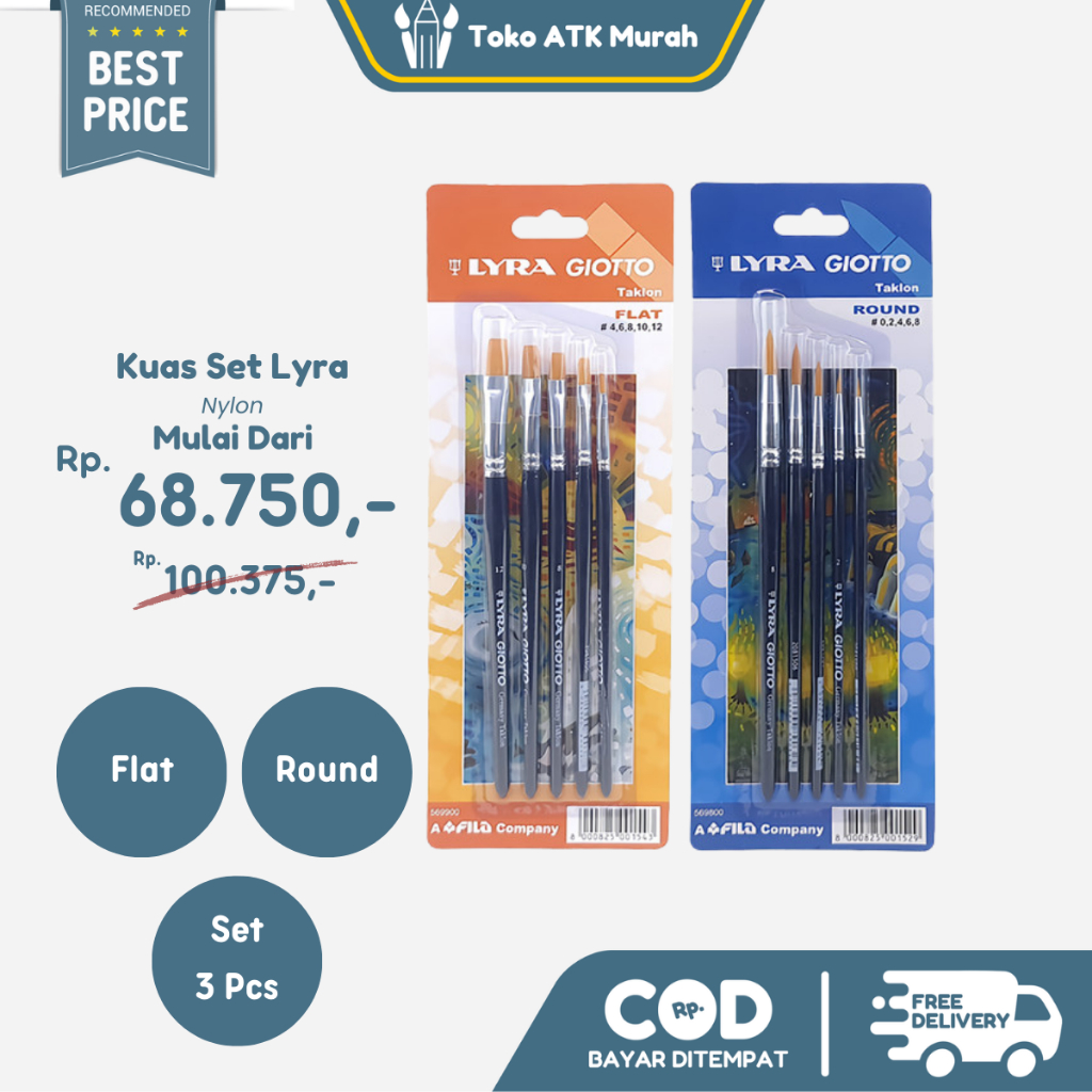 

Kuas Lyra Brush Set Round ( # 00,2,4,6,8 ) / Flat ( # 4,6,8,10,12 )
