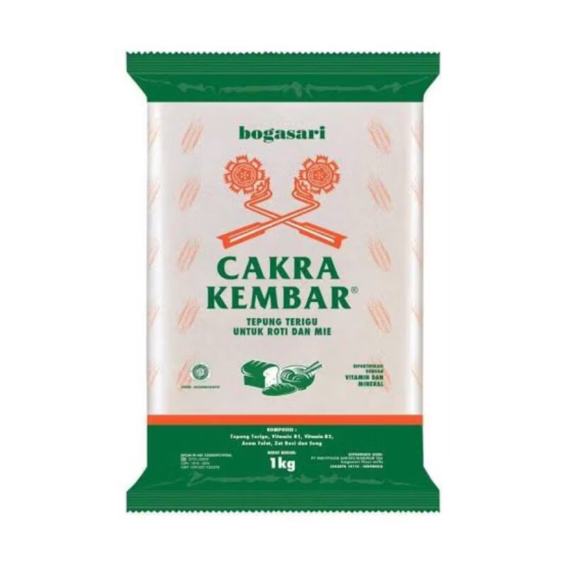 

Tepung Terigu Cakra Kembar 1 kg Bogasari Protein Tinggi