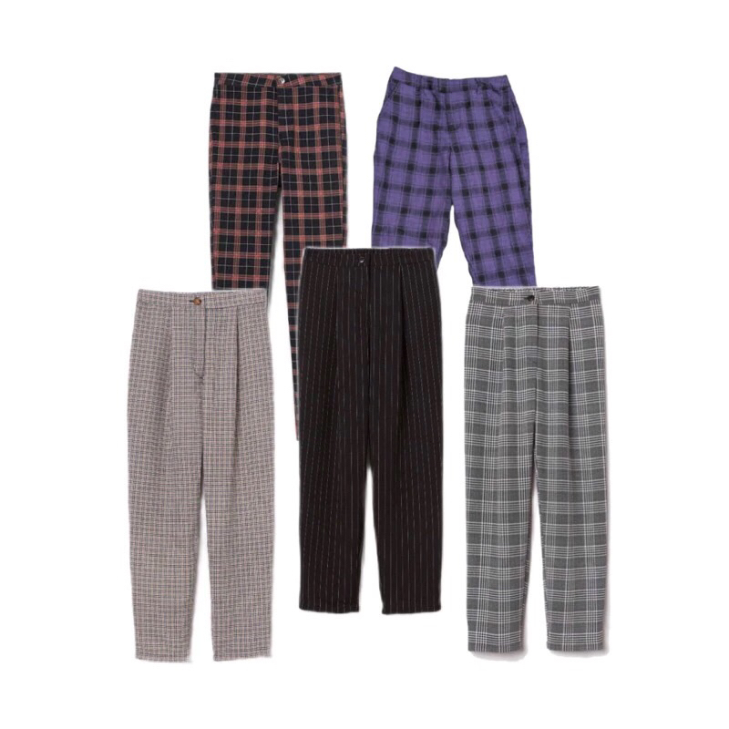 HNM NEW BLACK STRIPES PURPLE RED TARTAN GREY PANTS CELANA PANJANG KOTAK KOTAK PLAID TROUSERS
