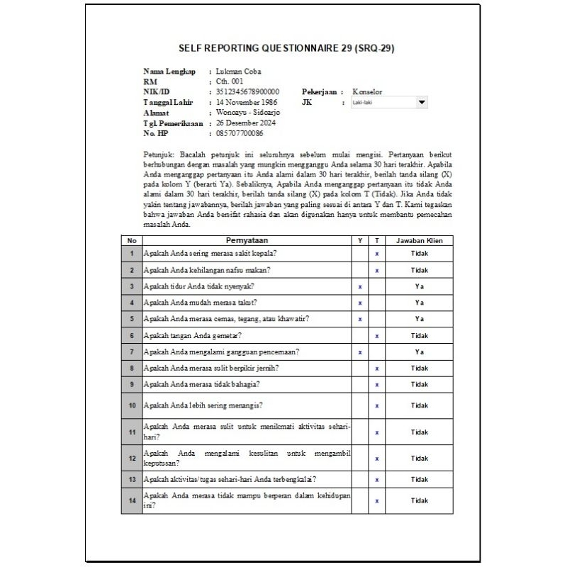 Software Psikotes SRQ 29