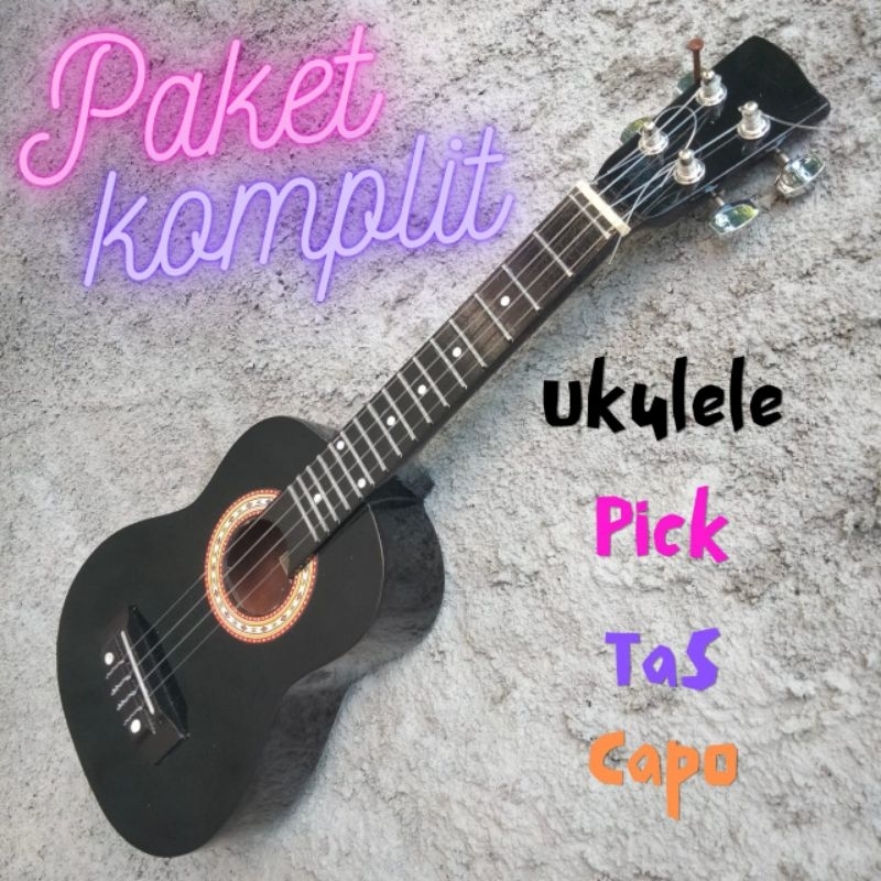 Ukulele Warna Hitam Paket Komplit