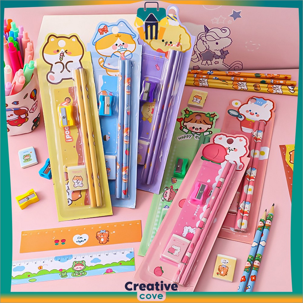 

Set Stationery Sekolah Pensil Set Anak Karakter Kartun Lucu / Alat Tulis Sekolah Anak Penghapus Penggaris Pencil Set Import Creative Cove A71