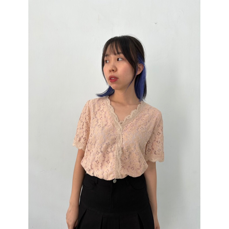 Baju/Atasan Brokat Katun Pink Salem