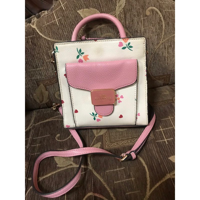 tas preloved coach bunga pink putih