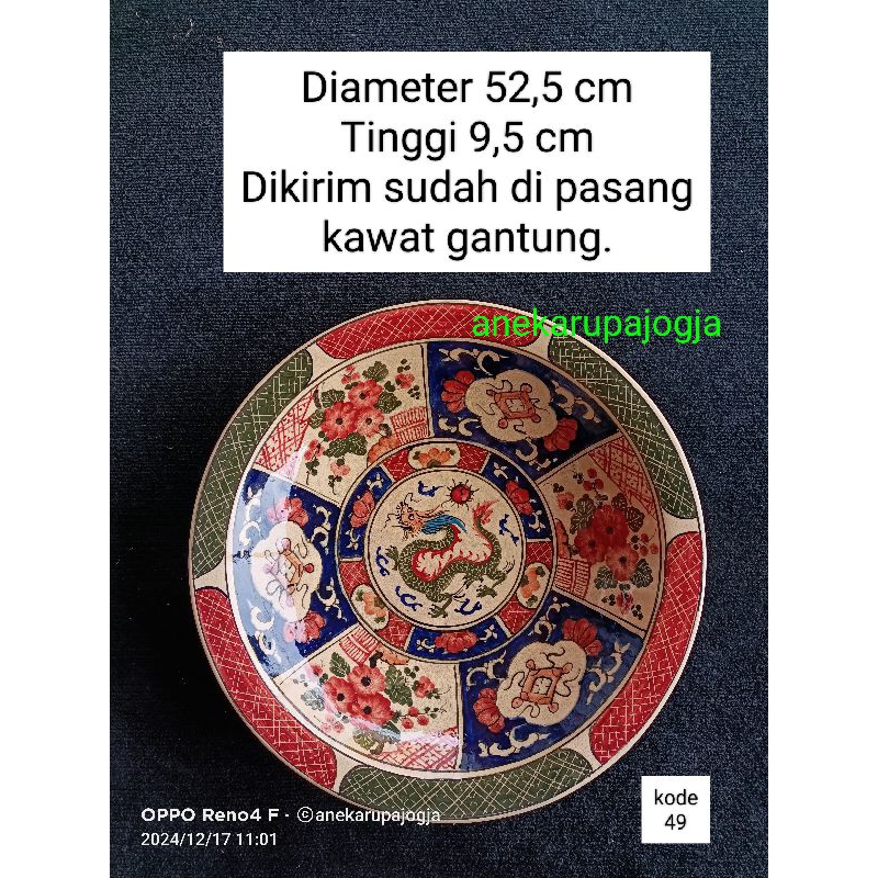 Piring keramik lukis motif imari naga ukuran besar 52 cm untuk dekorasi hiasan dinding