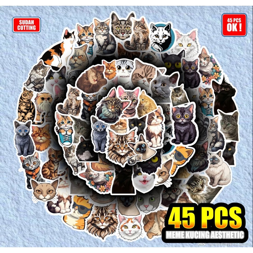 

Stiker meme kucing aesthetic isi 45pcs decorasi case hp helm lucu