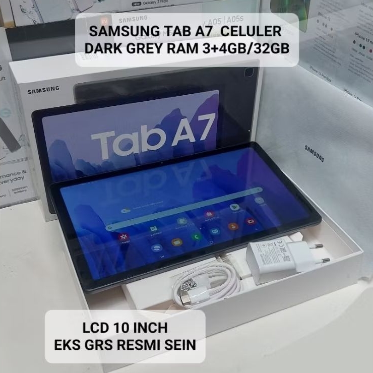 Samsung Tab A7 10 Inch Ram 3+4GB/32GB Second Celuler Single SIM Fullset Mulus Resmi SEIN