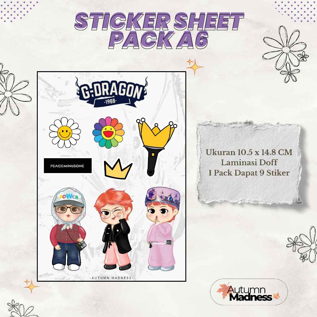 

[READY STOCK] Sticker Sheet Pack A6 G-Dragon Bigbang Vinyl Doff Kiss Cut