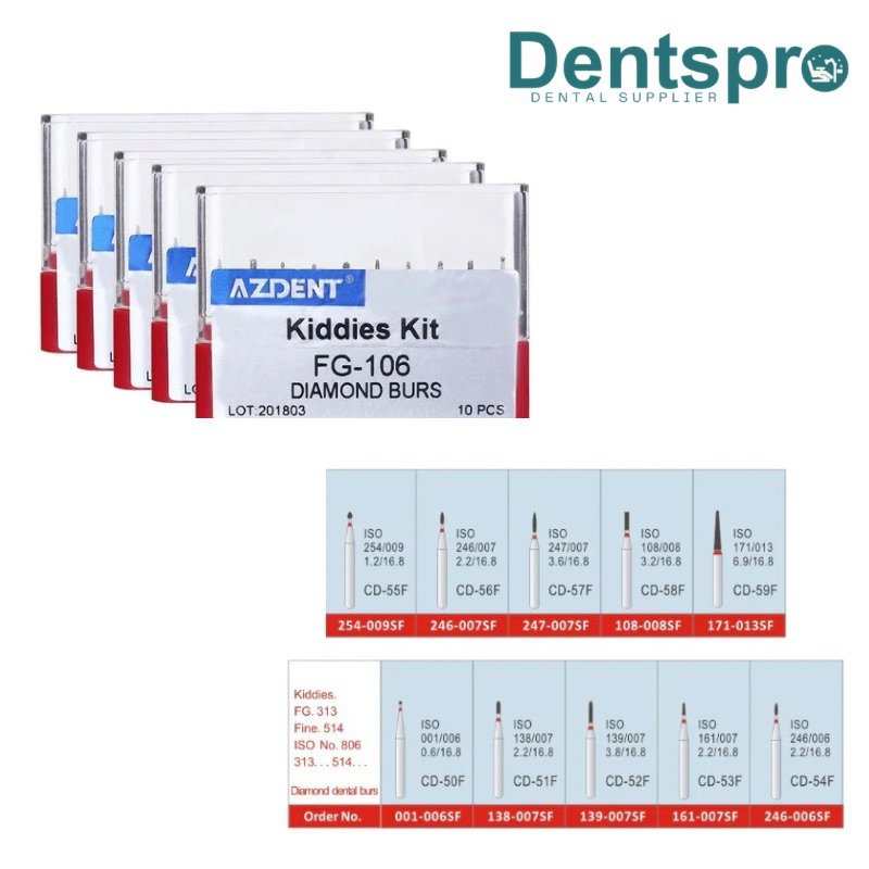 AZDENT Pedodontic Dental Diamond Bur / Set bur Pedo Anak