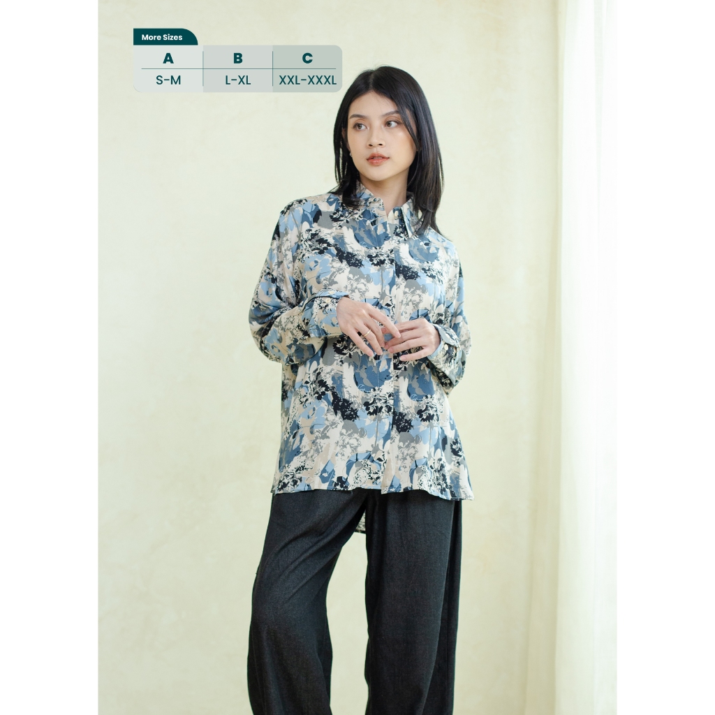 Ixora Miji Oversized Shirt - Kemeja Wanita Oversize Lengan Panjang Motif Abstrak